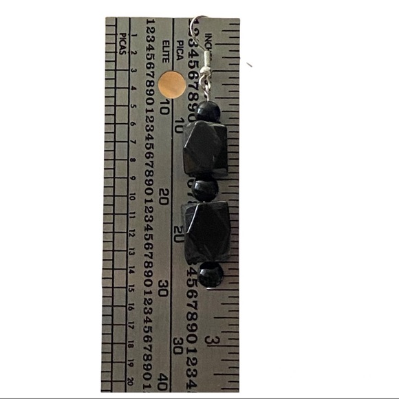 Hand Crafted Earrings Black Agate Long Round Sterling Silver Dangle Pierced - Picture 3 of 5